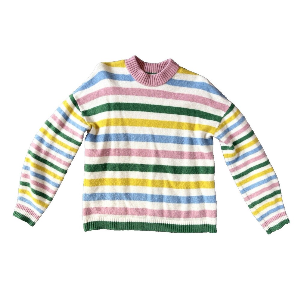 Boden Multicolor Pink Blue Green Striped Mock Neck Cashmere Sweater Size US 2